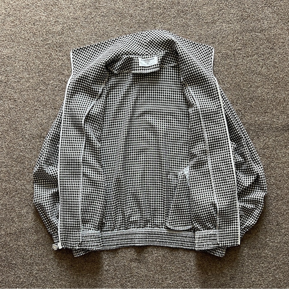 Vintage Zip Up Bomber Jacket Black White Gingham Flowers Lightweight Womens 10 - Picture 9 of 13